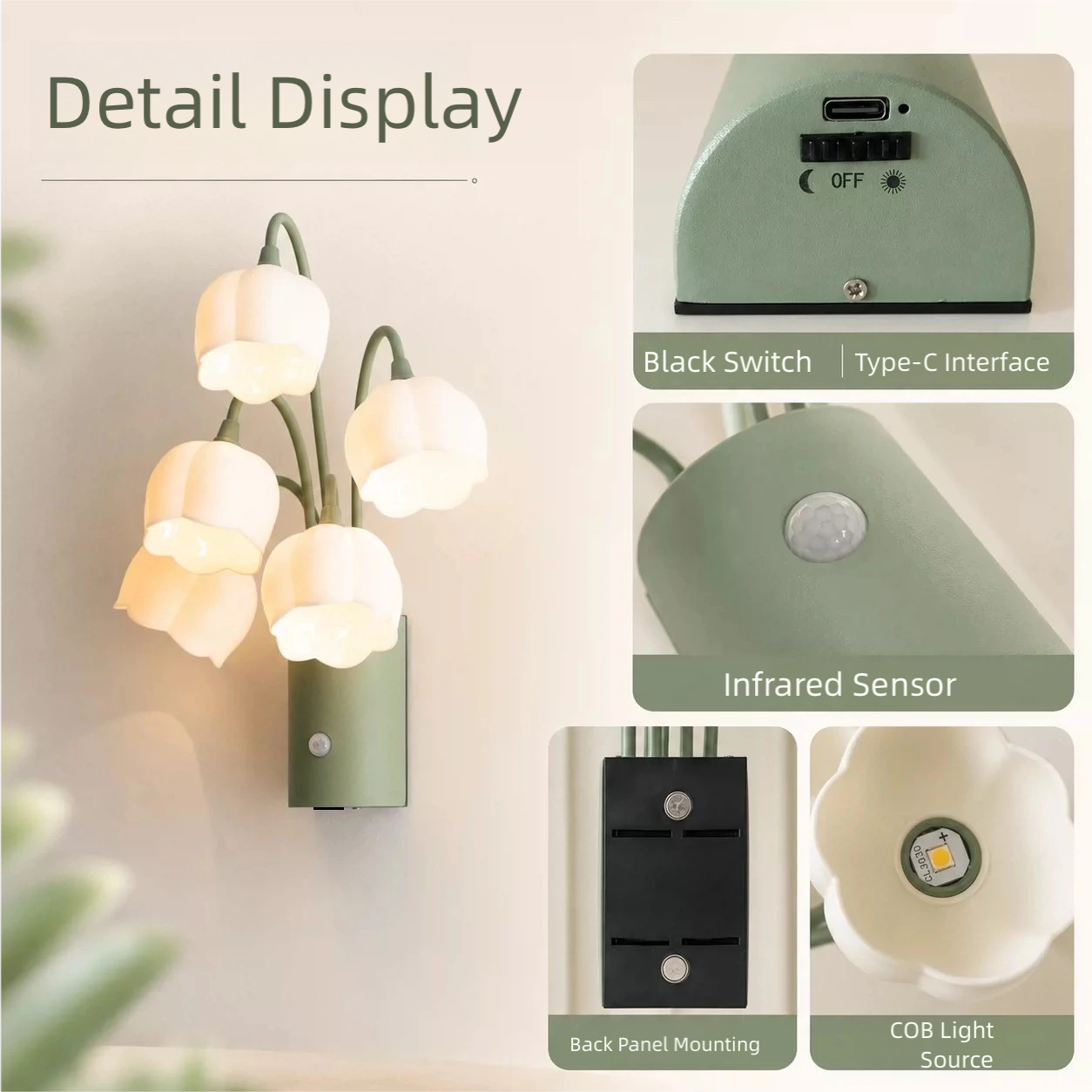 USB-Charging Magnetic Lily-of-the-Valley Automatic Sensor Wall Light