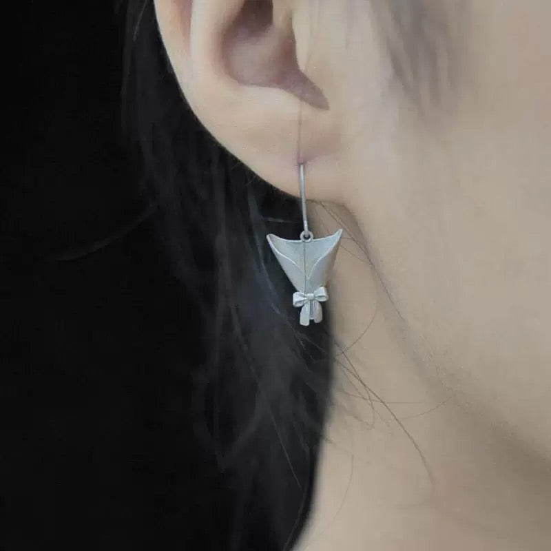 Bouquet Earrings Anti-Allergy Silver Jewelry (one free bouquet necklace)