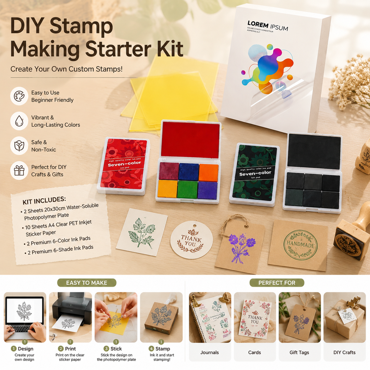 DIY Stamp Kit (No Carving Required) Free Seal Handle Included