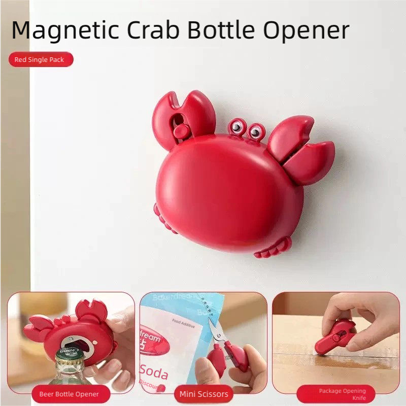 Cute Crab 3-in-1 Magnetic Tool | Mini Scissors, Bottle Opener & Package Cutter