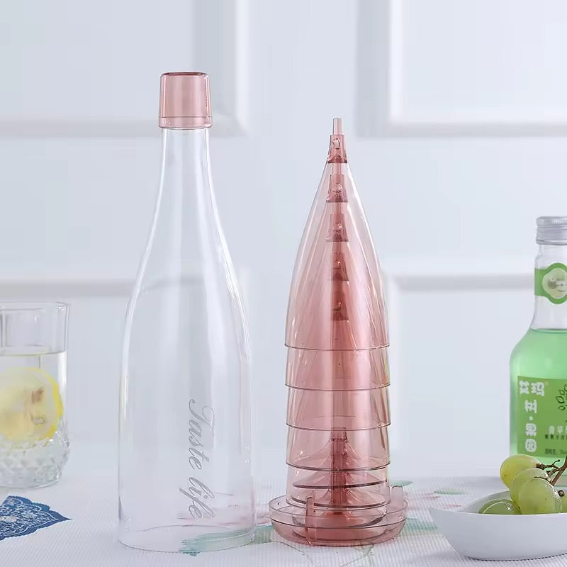Portable 5-in-1 Champagne Flute Set - Creative Wine Bottle Shape Storage