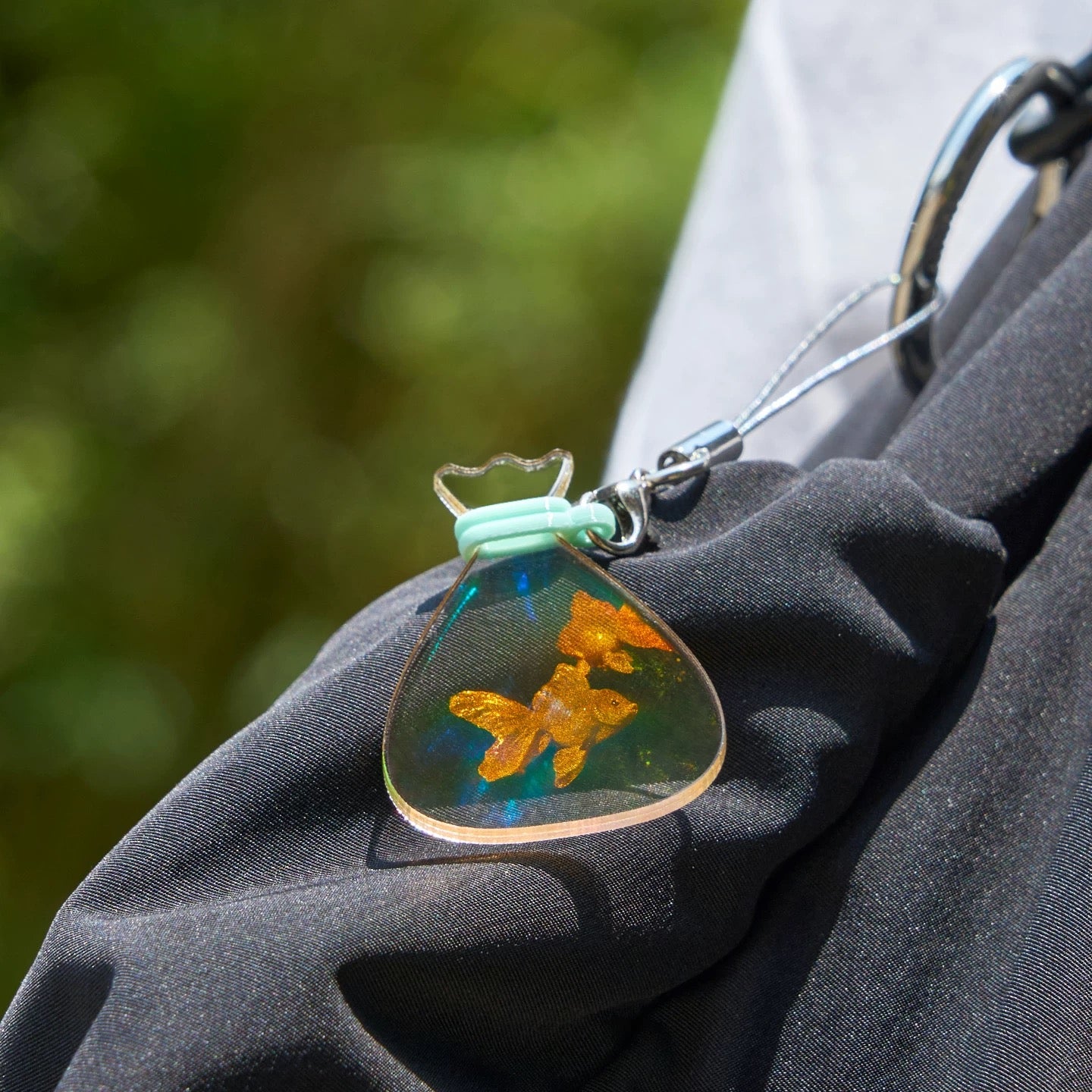 Handmade Holographic Goldfish Pendant – Mini Floating Fish Charm | Made to Order