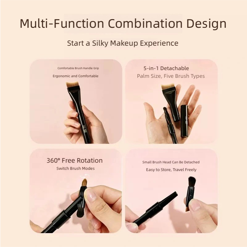 5-in-1 Portable Travel Makeup Brush Set – Multi-Functional All-in-One Beauty Tool