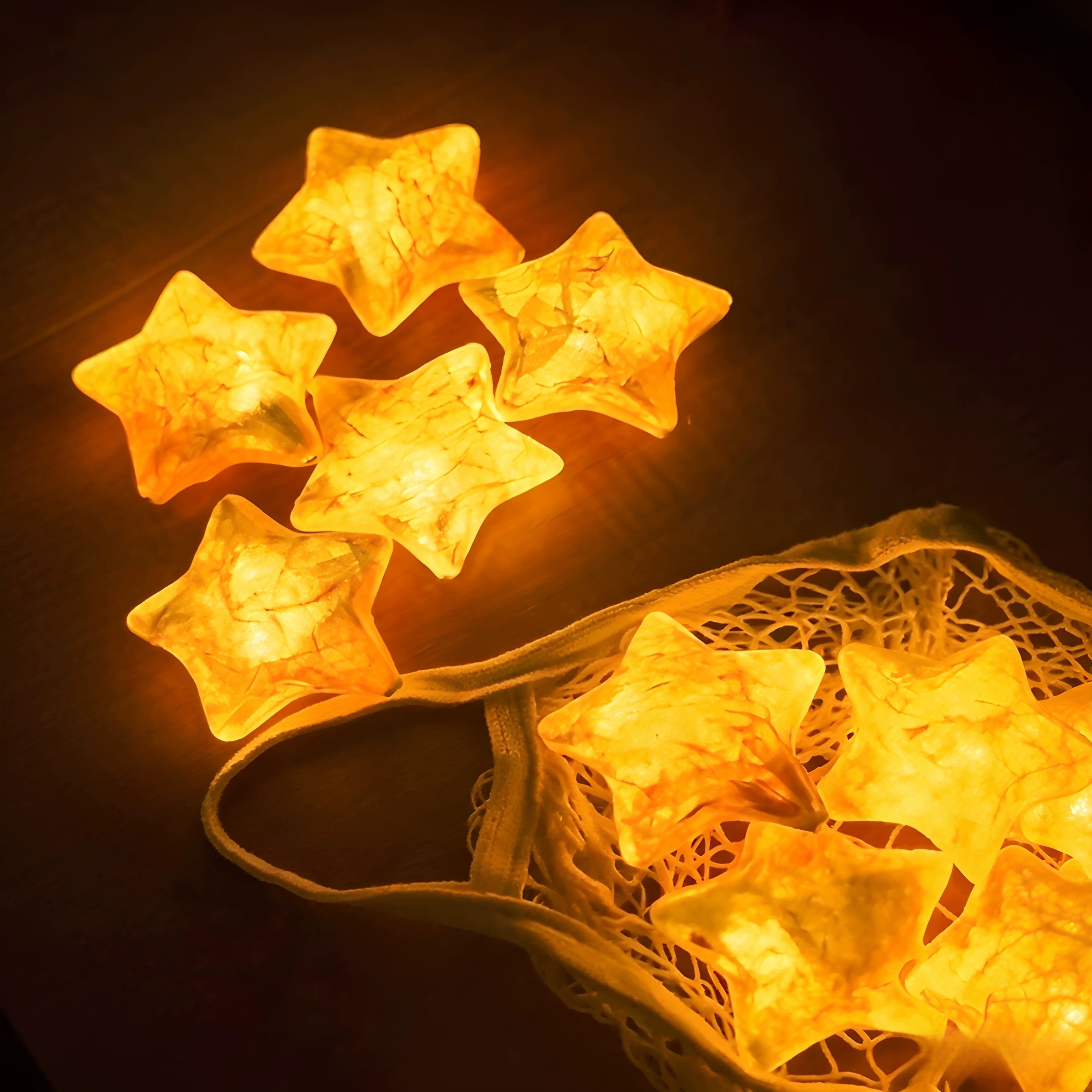 8-Piece Glowing Star Lights Set with Cotton Mesh Bag | Warm Ambient Decor Free Handwoven Bags1
