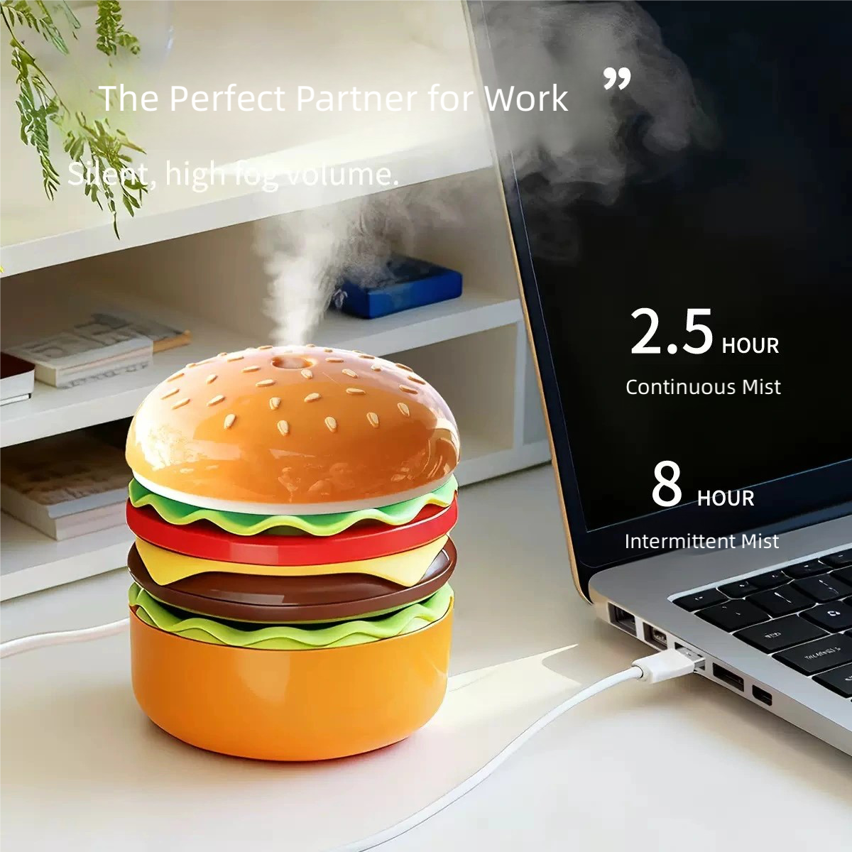 Cute Burger Humidifier with 3 Lighting Modes | Mini Night Light & Air Moisturizer
