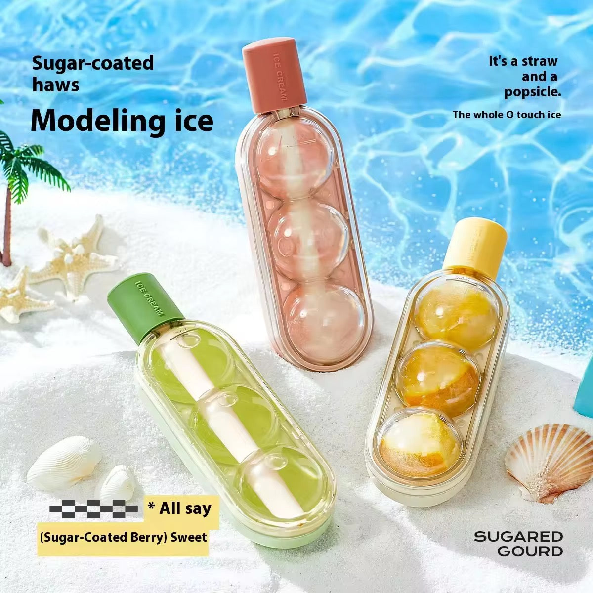 3PCS Bubble Ice Pop Mold Set with Built-in Straw