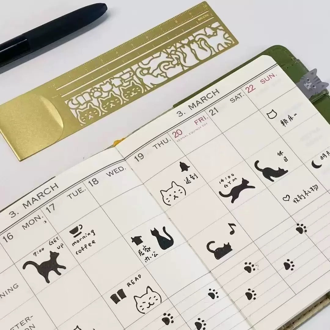 Brass Cat Stencil Ruler Gift Box