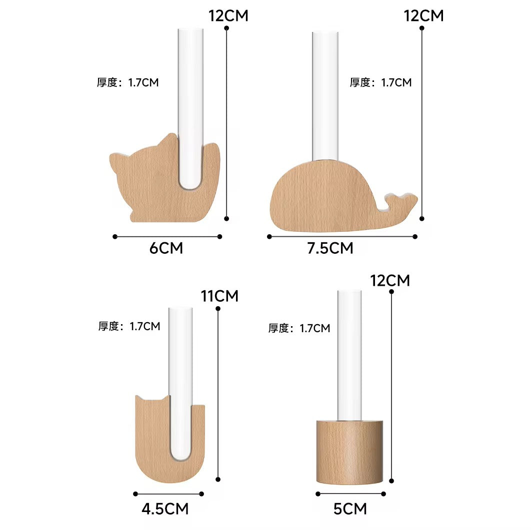 Magnetic Beech Wood Bud Vase Set (Set of 4) | Creative Wall-Mounted Propagation Tubes for Fridge & Metal Surfaces