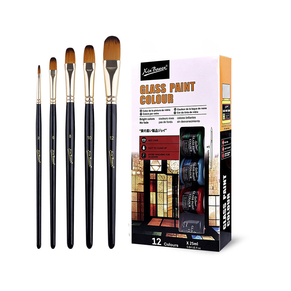 12-Color Glass Painting Special Paint (Includes a Set of Brushes)