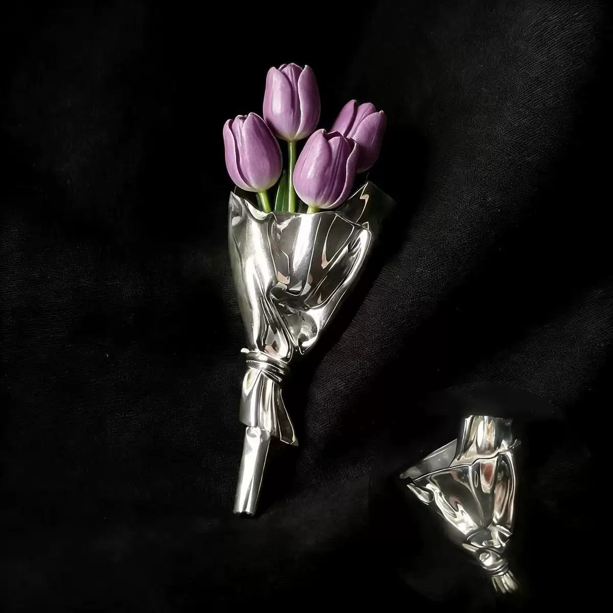 Wearable Mini Vase Jewelry Collection - Handcrafted S925 Silver Flower Holder (Brooch, Earrings, Necklace)