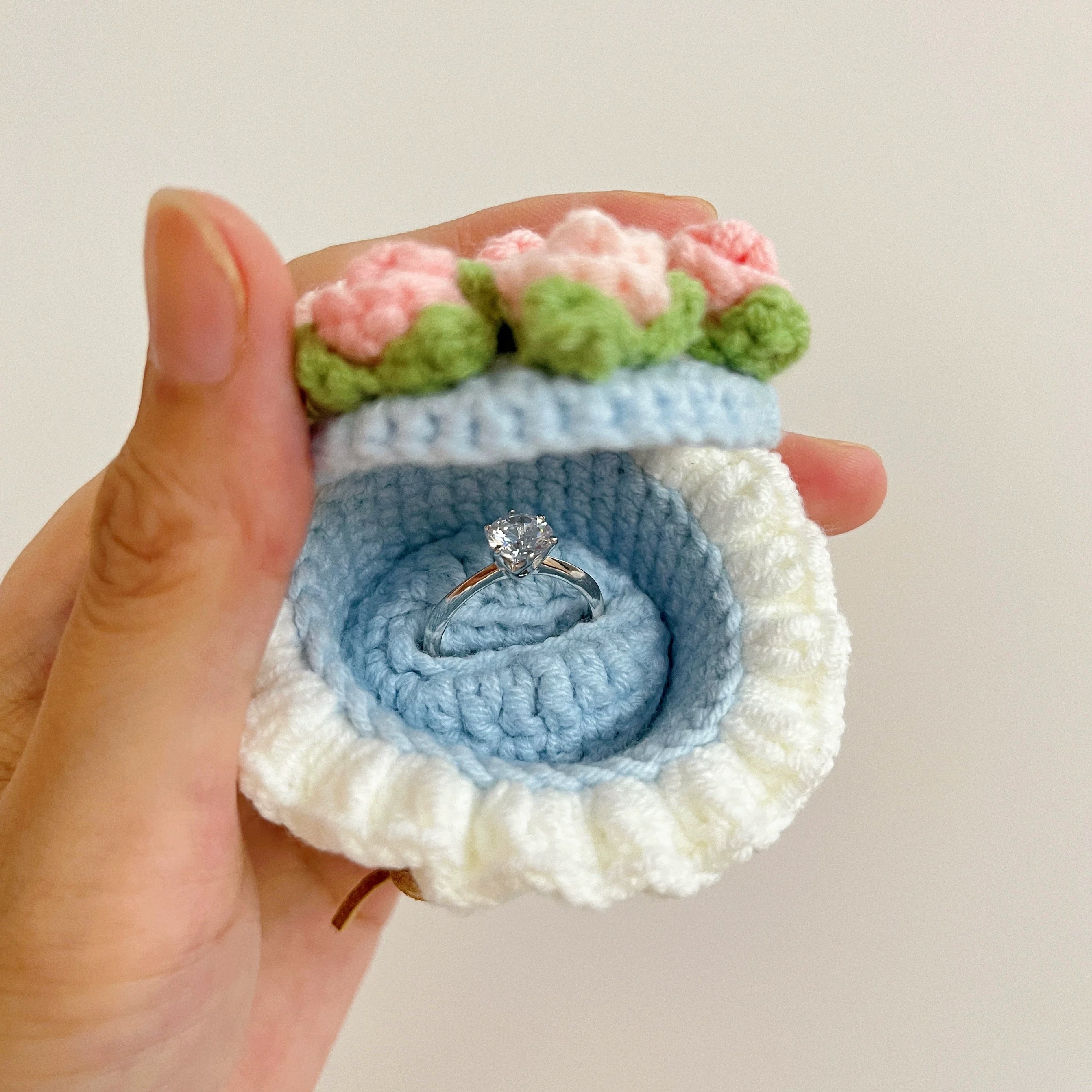 Handcrafted Crochet Flower Bouquet Ring Box – Finished Product, Not a DIY Kit