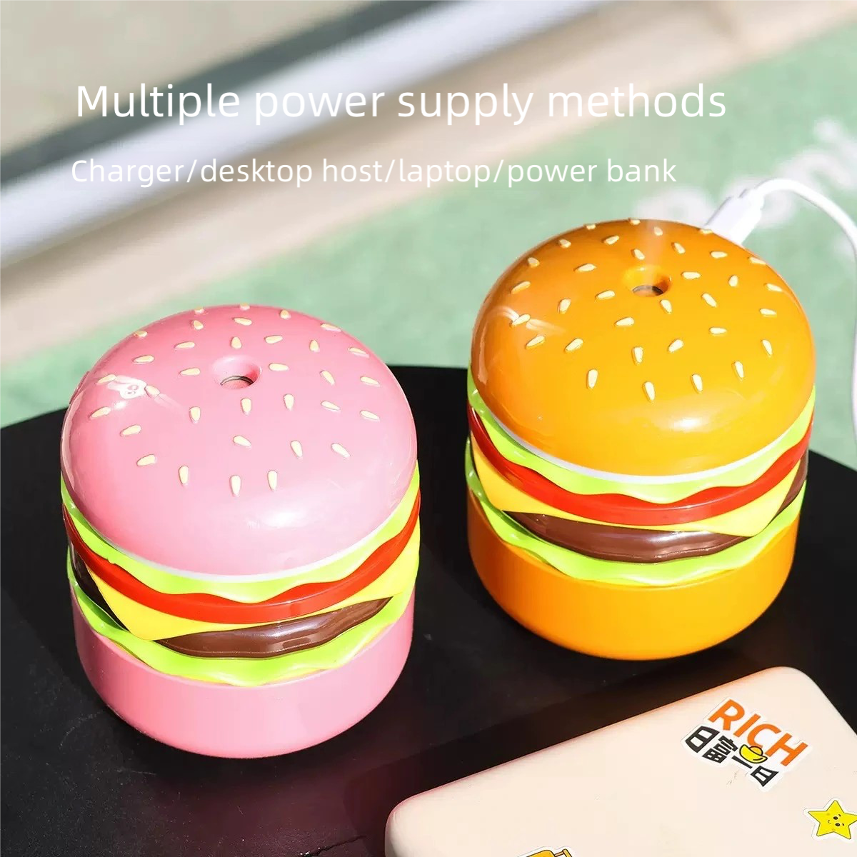 Cute Burger Humidifier with 3 Lighting Modes | Mini Night Light & Air Moisturizer