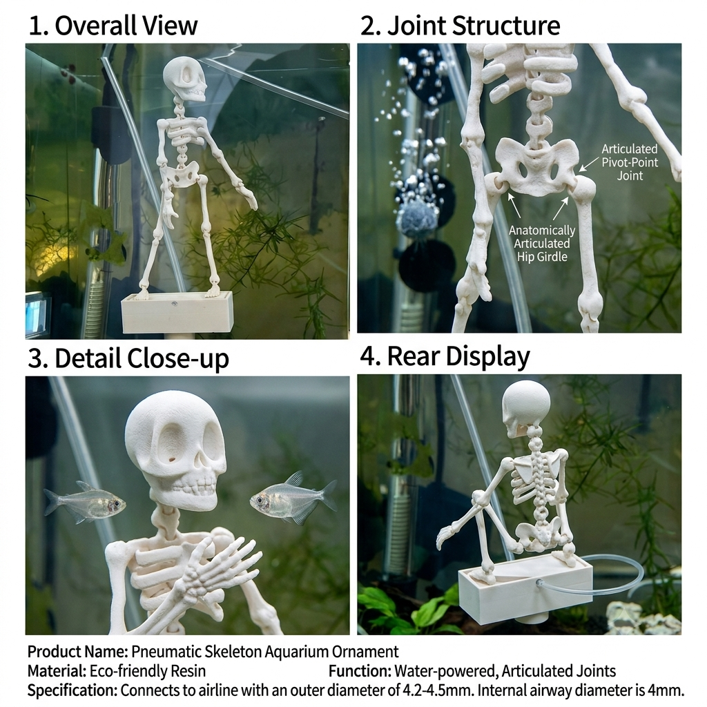 Bubble Dancing Skeleton Aquarium Ornament – Air Powered Fish Tank Decoration
