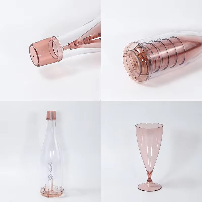 Portable 5-in-1 Champagne Flute Set - Creative Wine Bottle Shape Storage