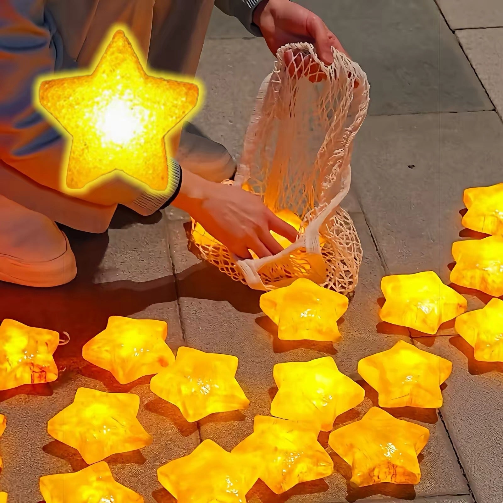 8-Piece Glowing Star Lights Set with Cotton Mesh Bag | Warm Ambient Decor(Available in two sizes)Free Handwoven Bags