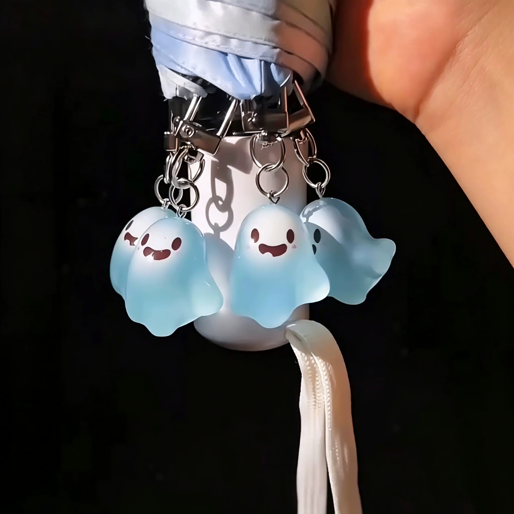 Glow-in-the-Dark Cute Ghost Pendant Umbrella – UPF 50+ UV Protection Sun & Rain Compact Parasol