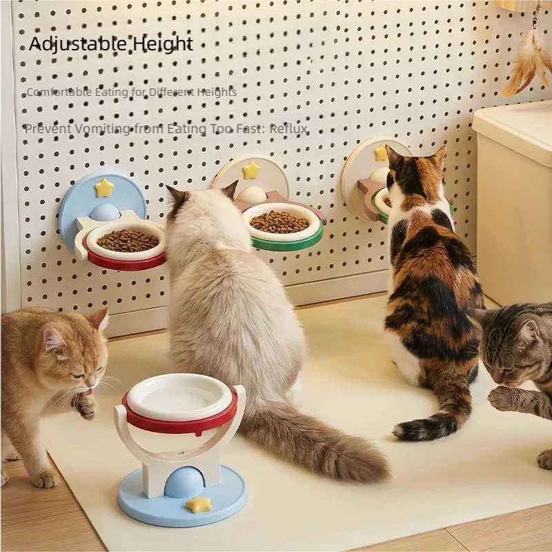 2-in-1 Wall-Mounted & Elevated Cat Bowl | Anti-Tip Ceramic Pet Feeding Bowl