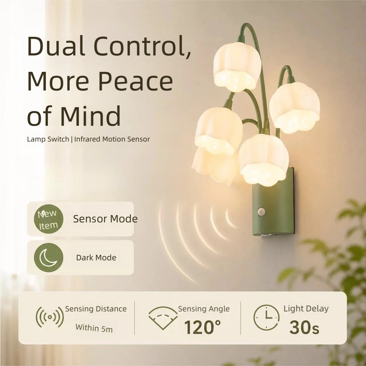 USB-Charging Magnetic Lily-of-the-Valley Automatic Sensor Wall Light