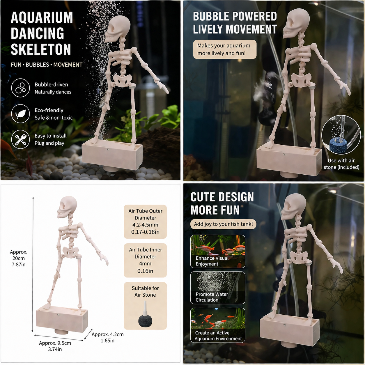 Bubble Dancing Skeleton Aquarium Ornament – Air Powered Fish Tank Decoration