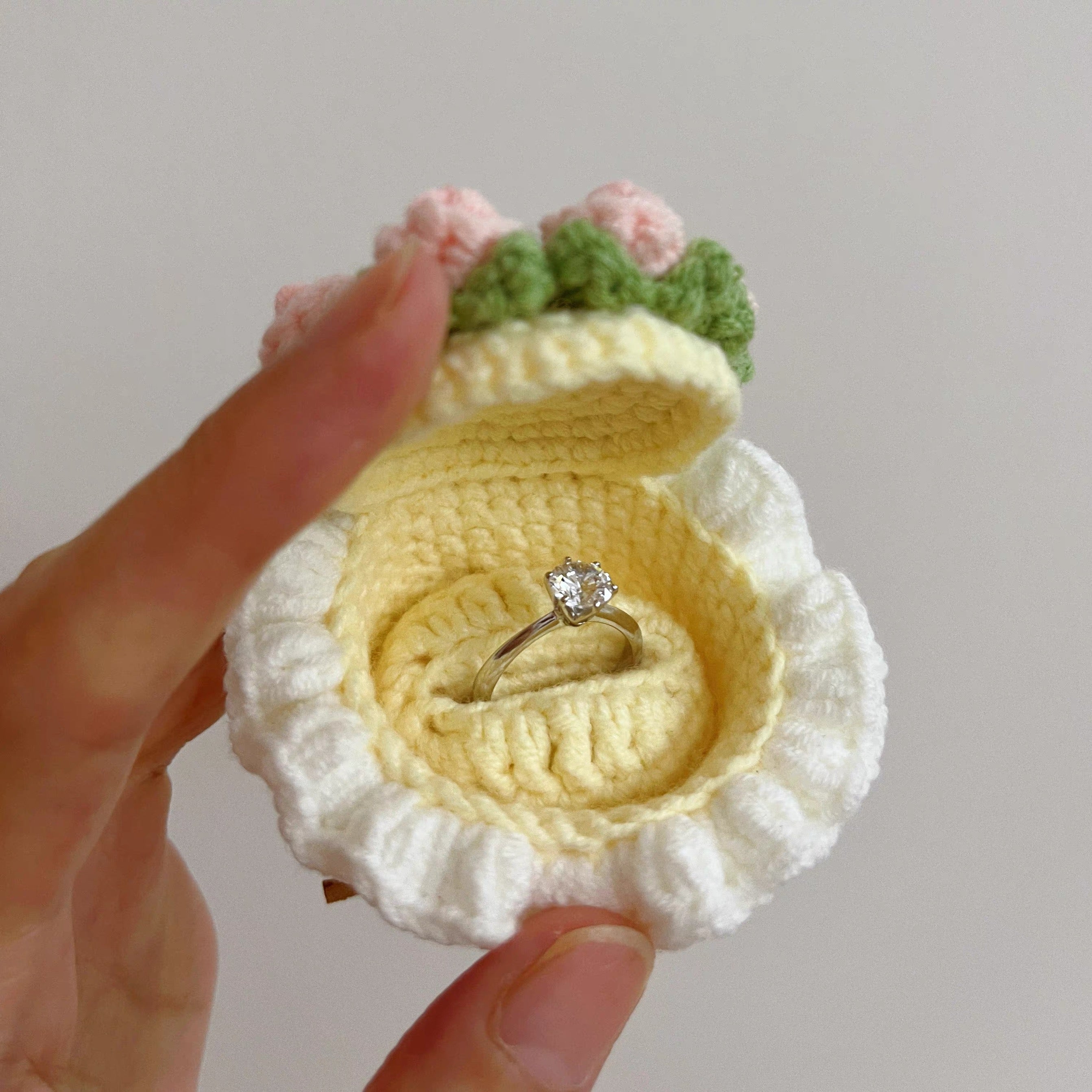 Handcrafted Crochet Flower Bouquet Ring Box – Finished Product, Not a DIY Kit
