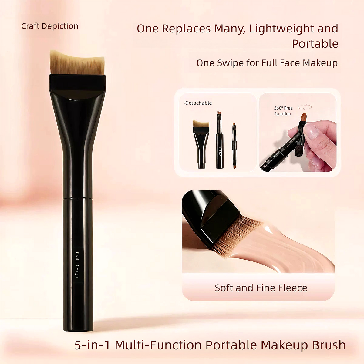 5-in-1 Portable Travel Makeup Brush Set – Multi-Functional All-in-One Beauty Tool