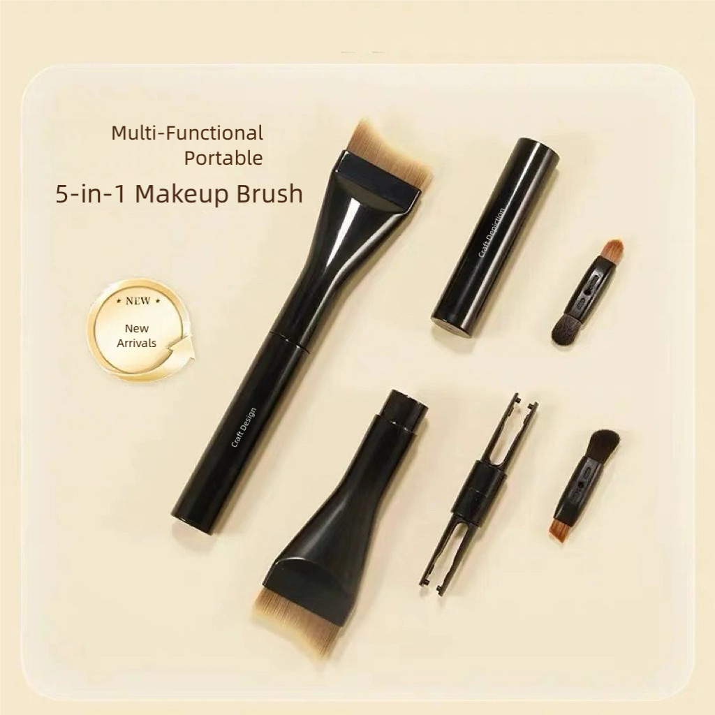 5-in-1 Portable Travel Makeup Brush Set – Multi-Functional All-in-One Beauty Tool