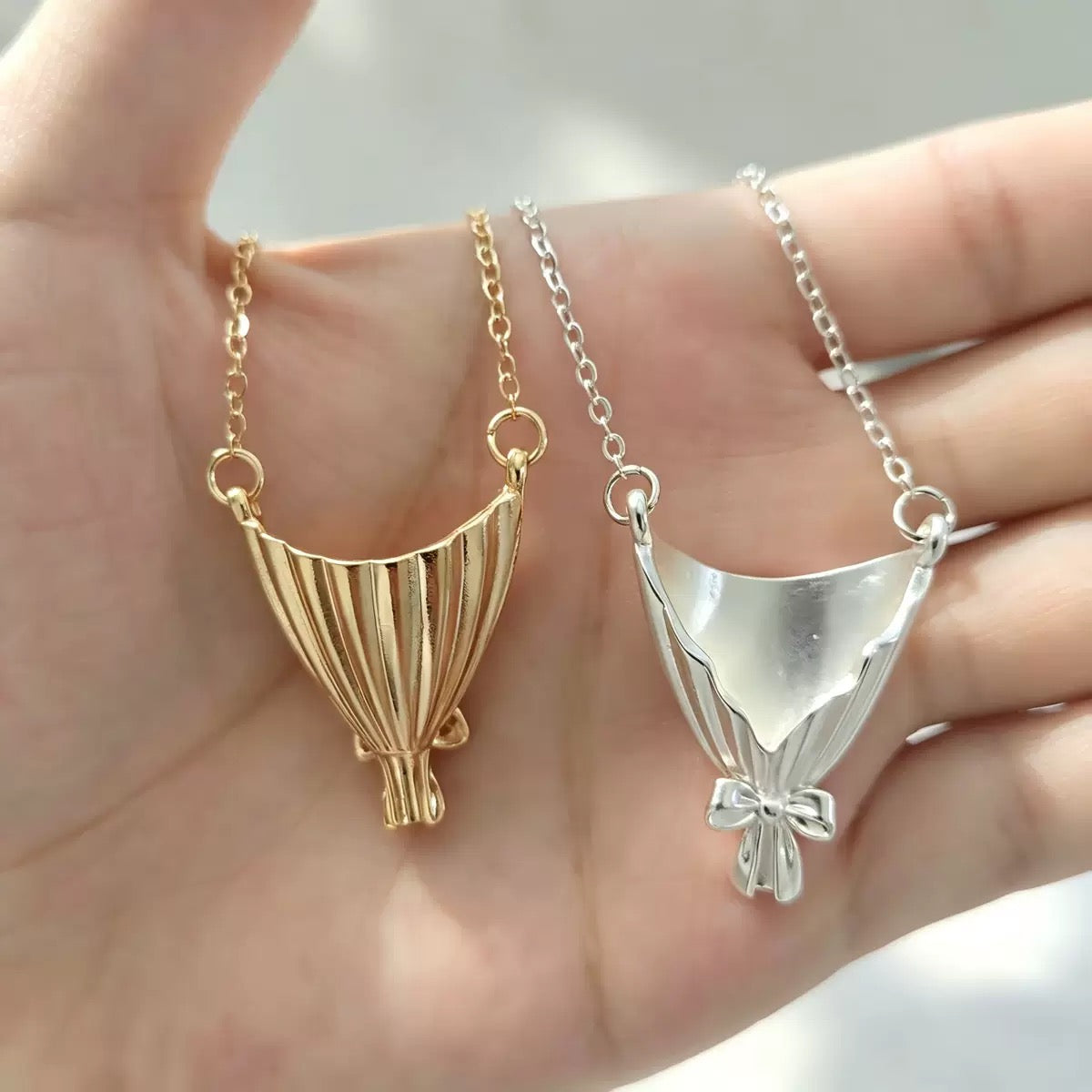 Stainless Steel Flower Bouquet Necklace (Buy One, Get One Free: One Silver, One Gold)