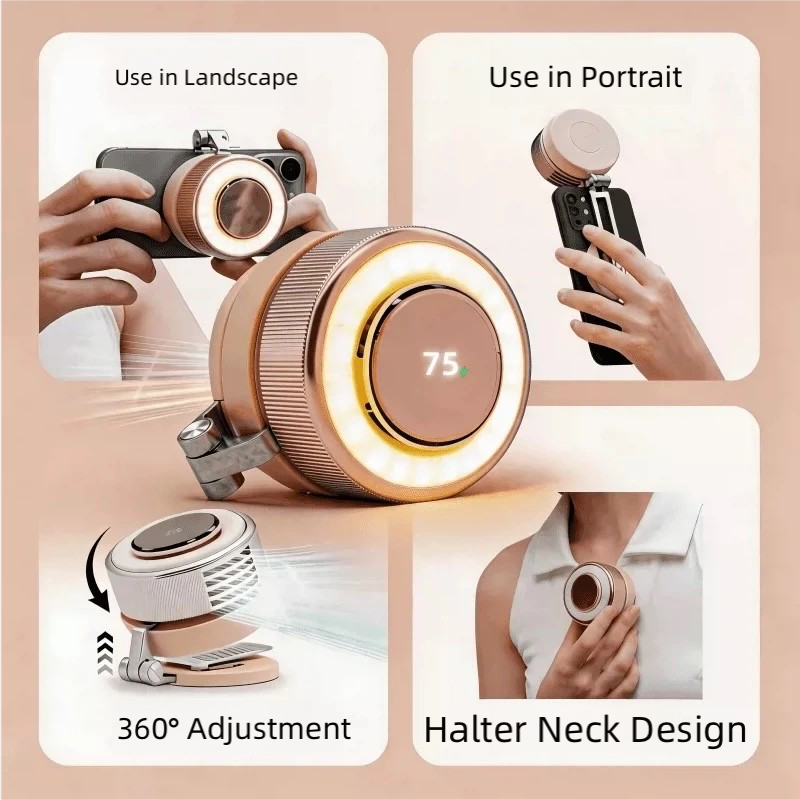 3-in-1 Magnetic Phone Fan Stand & Selfie Light – 120H Battery Life