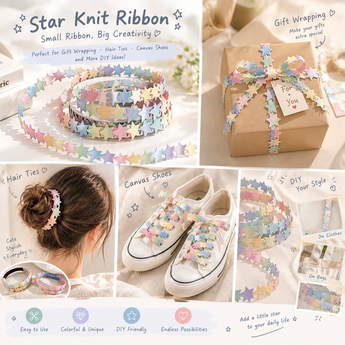1.5-meter Gradient-Colored Knitted Star Ribbon
