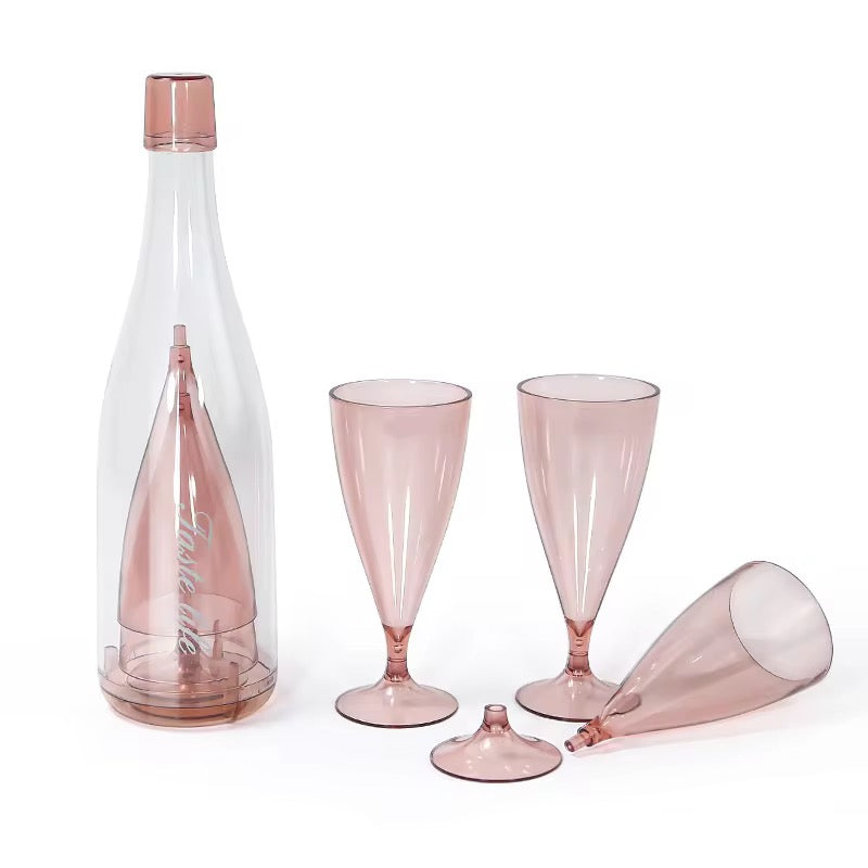 Portable 5-in-1 Champagne Flute Set - Creative Wine Bottle Shape Storage