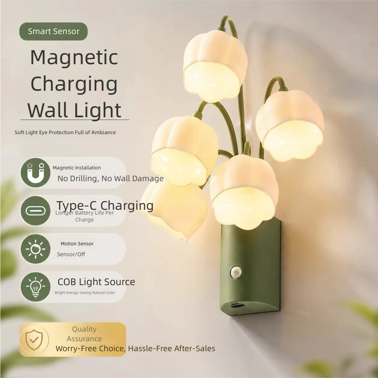 USB-Charging Magnetic Lily-of-the-Valley Automatic Sensor Wall Light