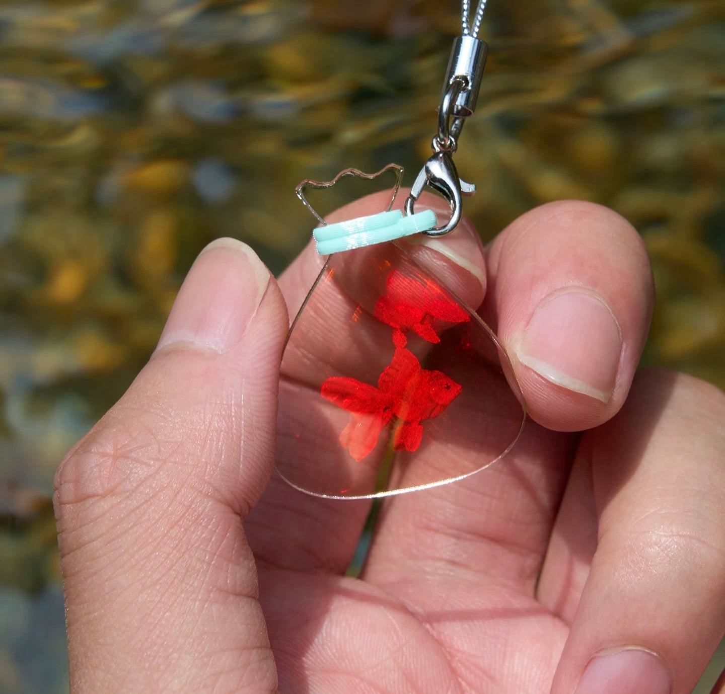 Handmade Holographic Goldfish Pendant – Mini Floating Fish Charm | Made to Order