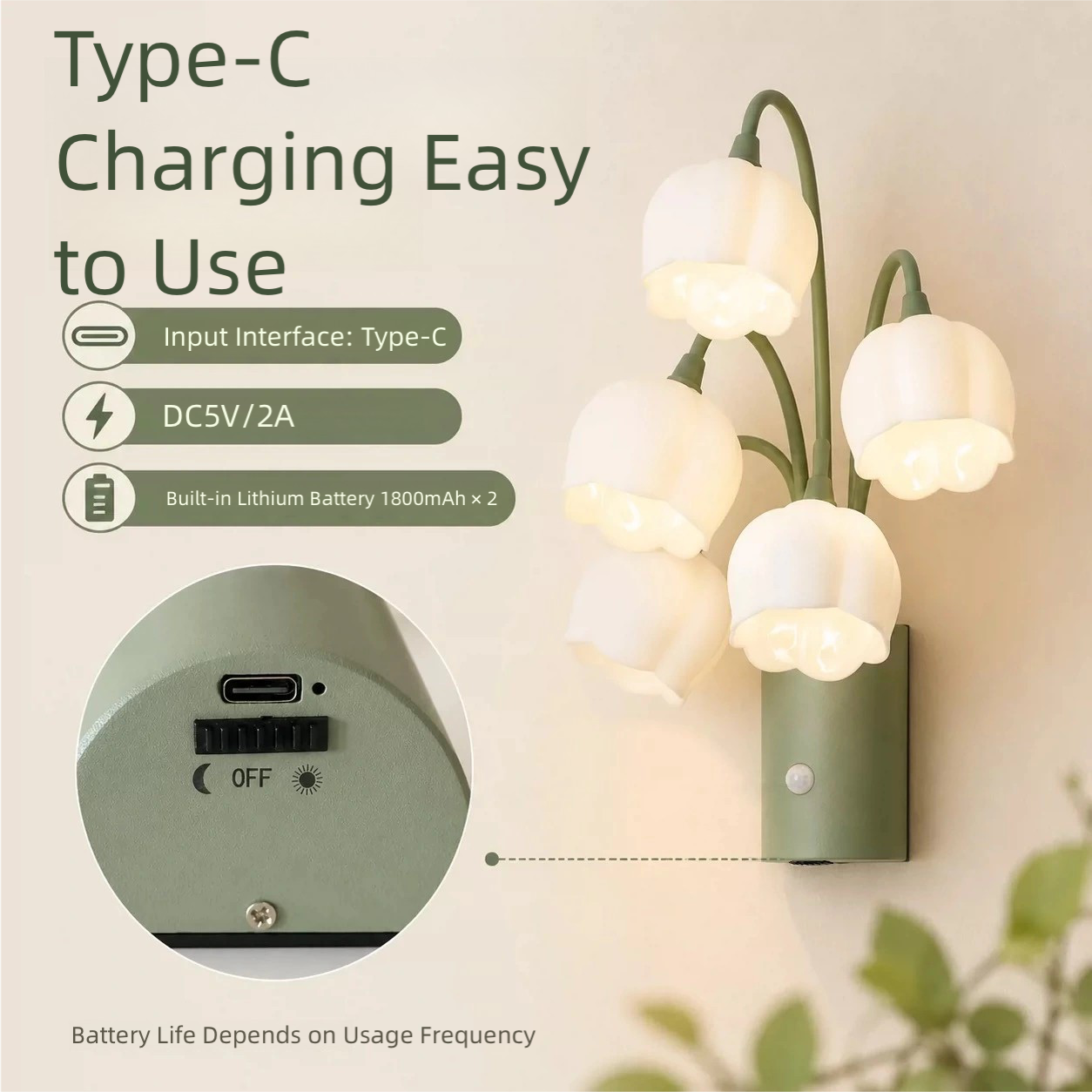 USB-Charging Magnetic Lily-of-the-Valley Automatic Sensor Wall Light