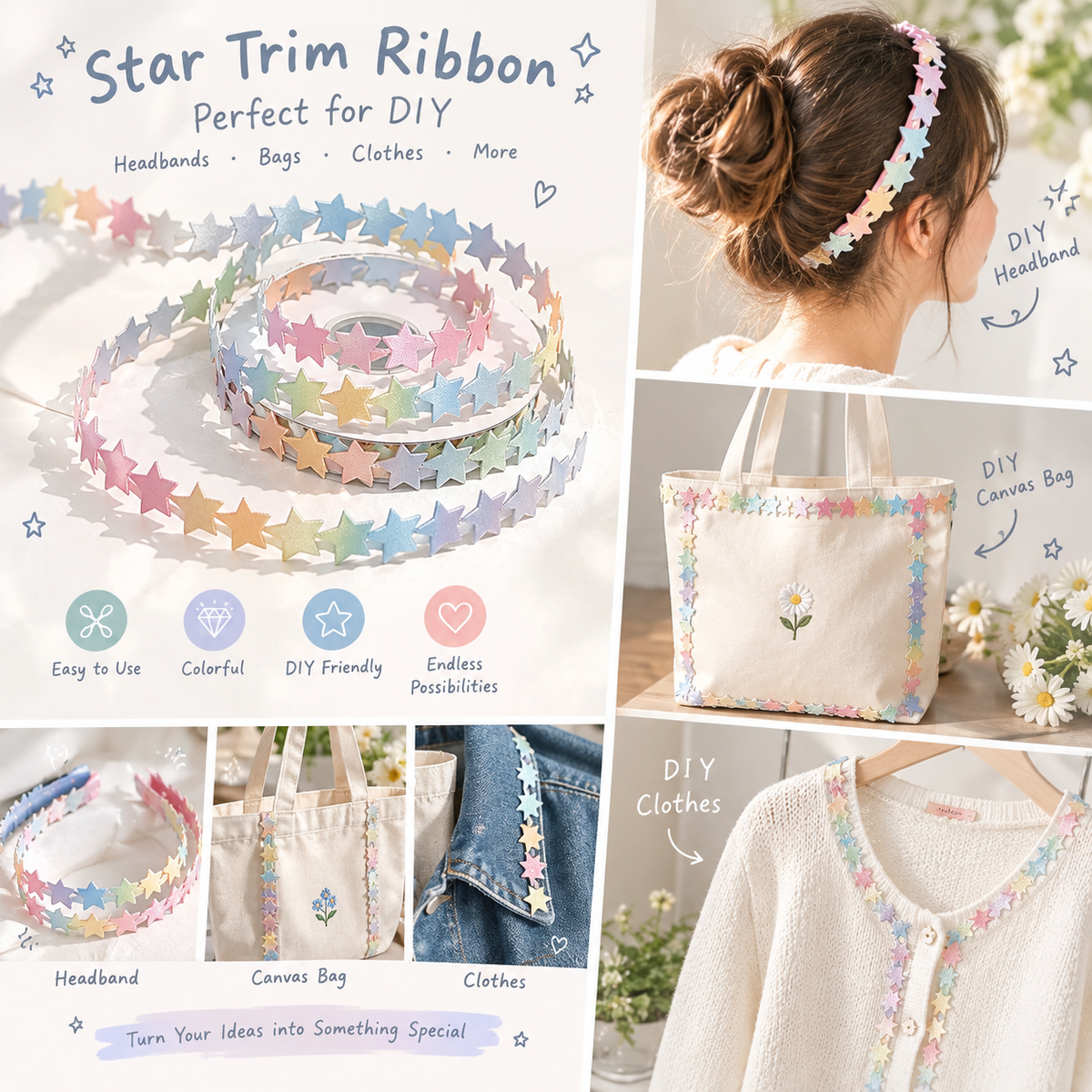 1.5-meter Gradient-Colored Knitted Star Ribbon
