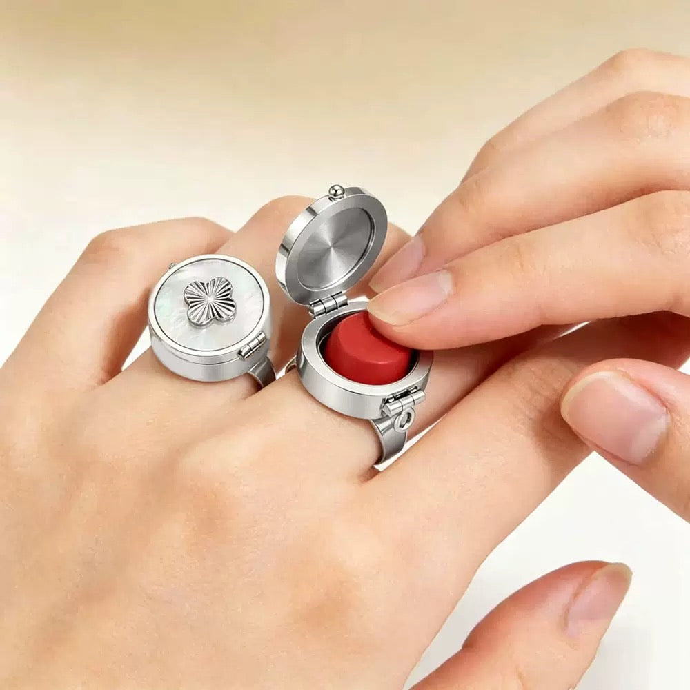Lip Balm Ring – Portable Lipstick Storage Ring | Hidden Refillable Makeup Jewelry