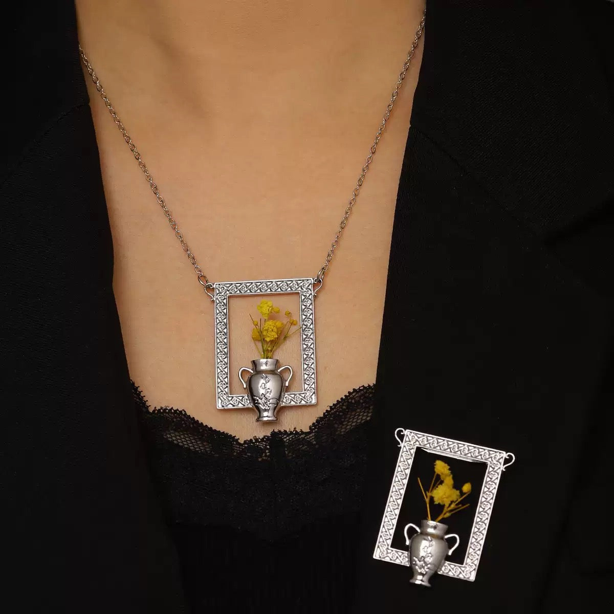 Monet's Garden Oil Painting-Inspired Flower Necklace Brooch