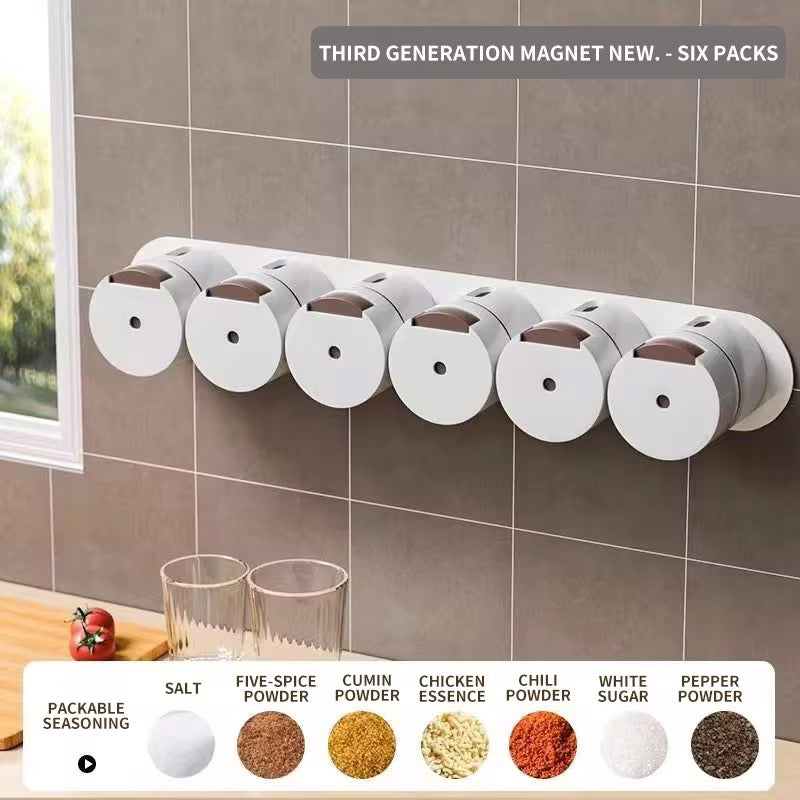 Magnetic Spice Rack with Measuring Dispensers – 6 Pack Wall Mounted Seasoning Containers