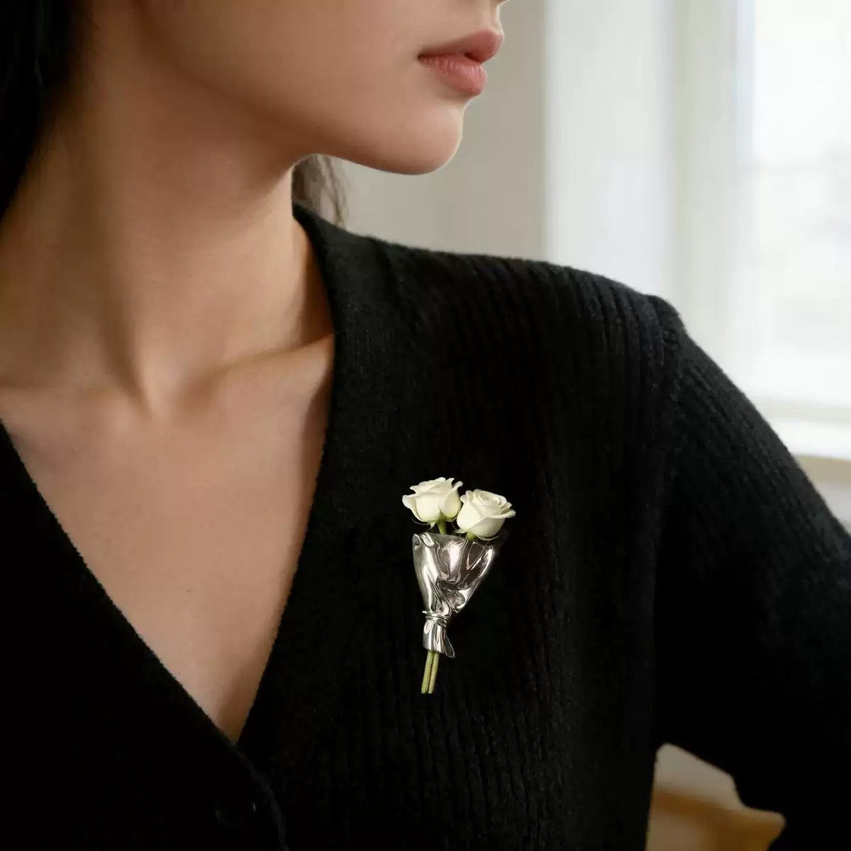 Wearable Mini Vase Jewelry Collection - Handcrafted S925 Silver Flower Holder (Brooch, Earrings, Necklace)