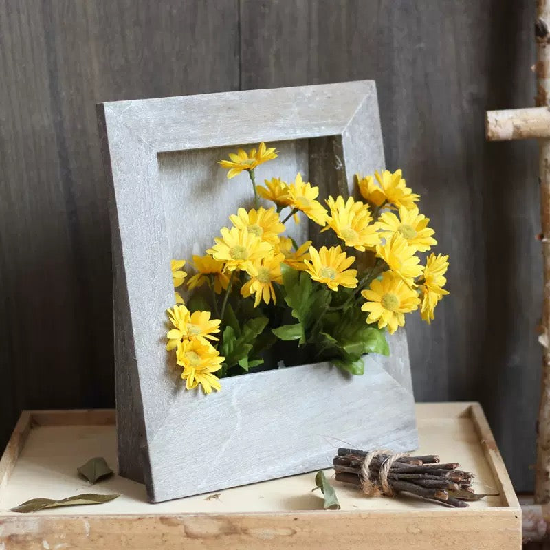 Rustic Wooden Frame Flower Planter – Vintage Floral Display for Home Décor