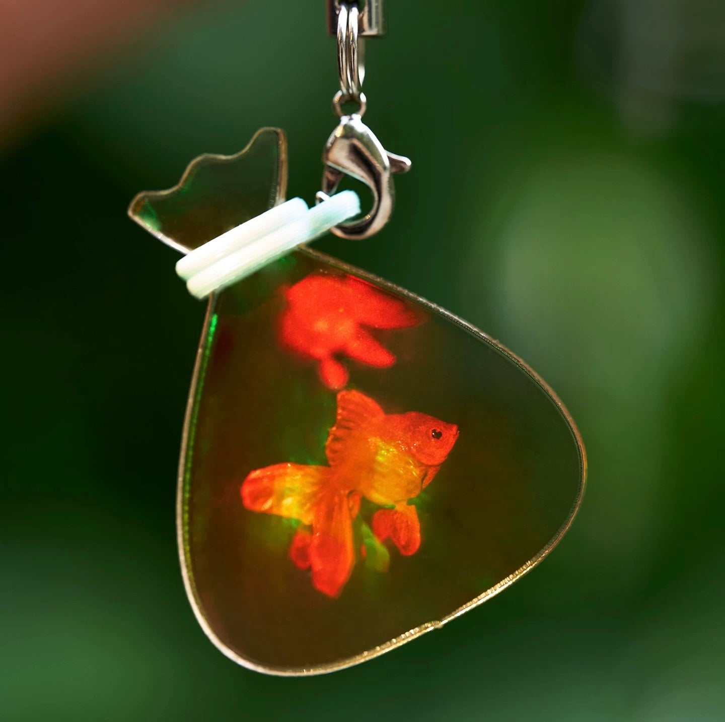 Handmade Holographic Goldfish Pendant – Mini Floating Fish Charm | Made to Order