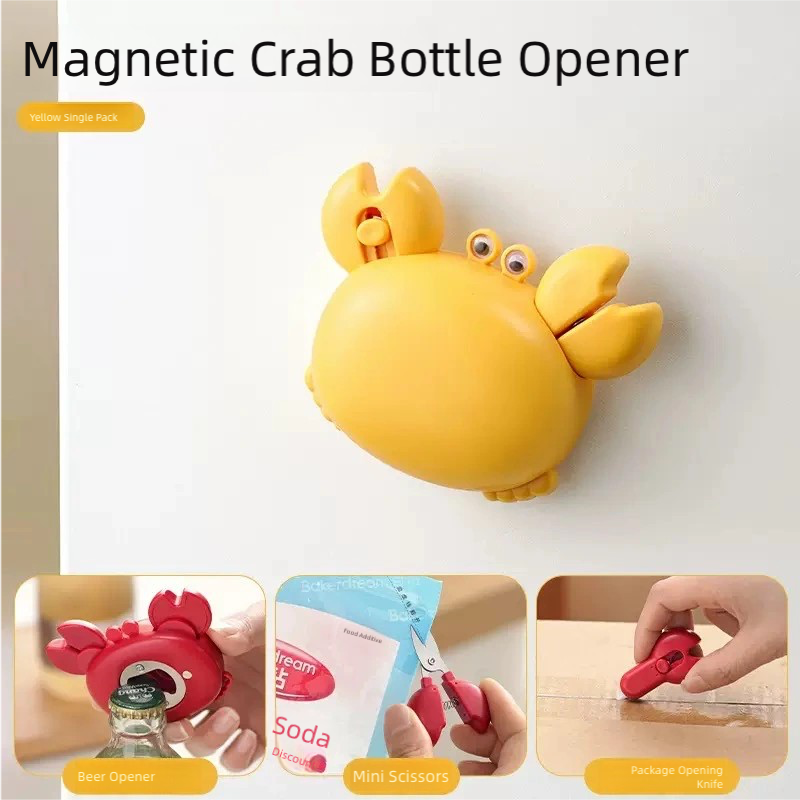 Cute Crab 3-in-1 Magnetic Tool | Mini Scissors, Bottle Opener & Package Cutter