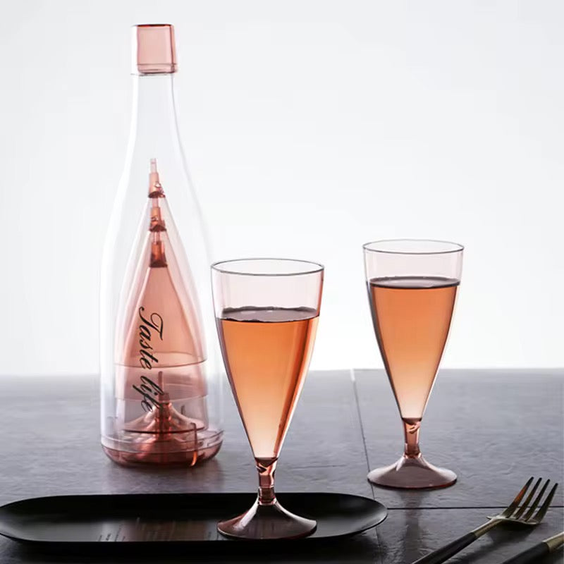 Portable 5-in-1 Champagne Flute Set - Creative Wine Bottle Shape Storage