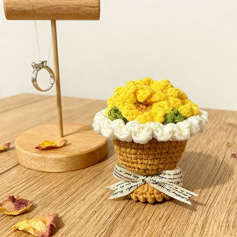 Handcrafted Crochet Flower Bouquet Ring Box – Finished Product, Not a DIY Kit