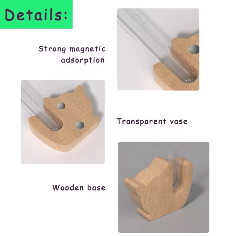 Magnetic Beech Wood Bud Vase Set (Set of 4) | Creative Wall-Mounted Propagation Tubes for Fridge & Metal Surfaces