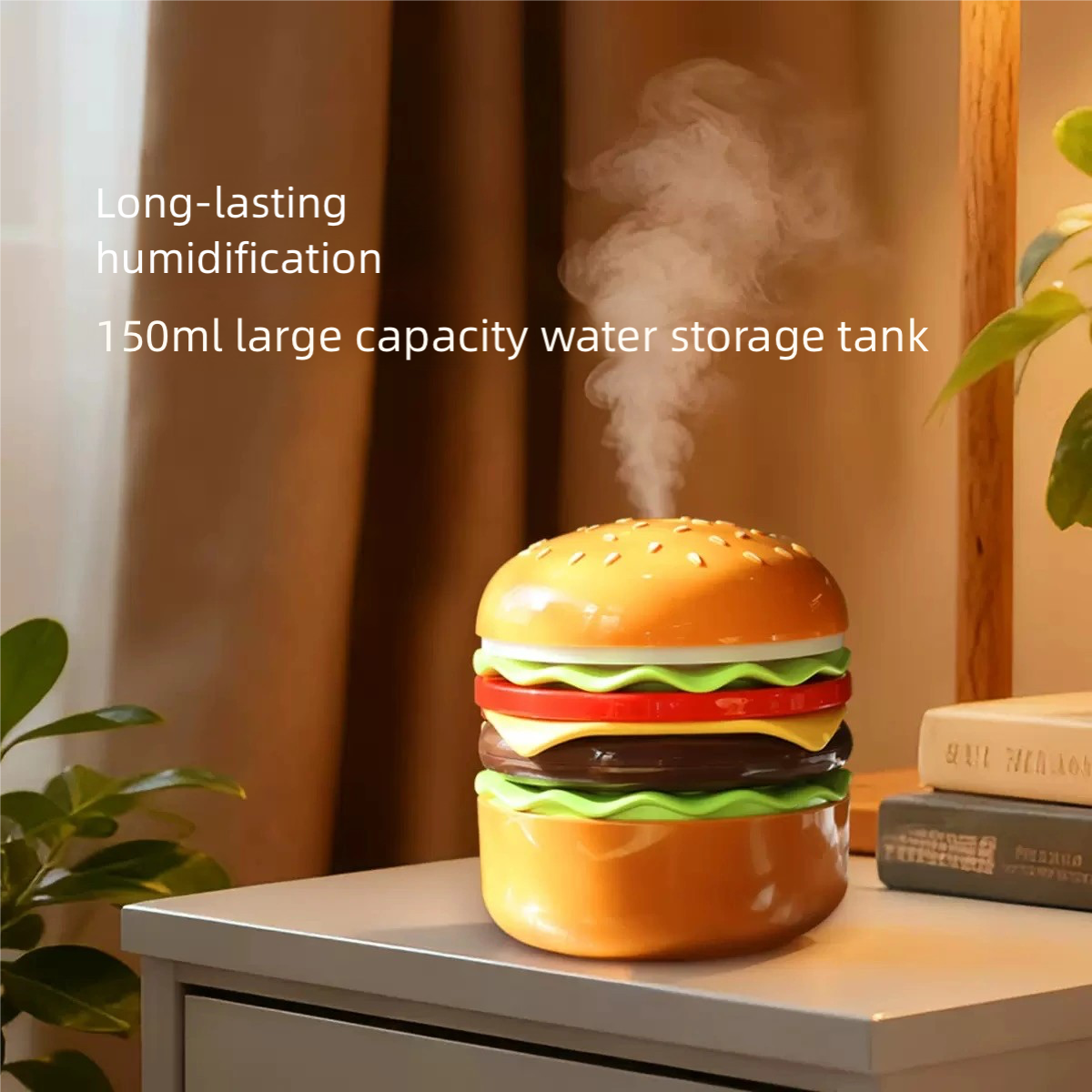 Cute Burger Humidifier with 3 Lighting Modes | Mini Night Light & Air Moisturizer