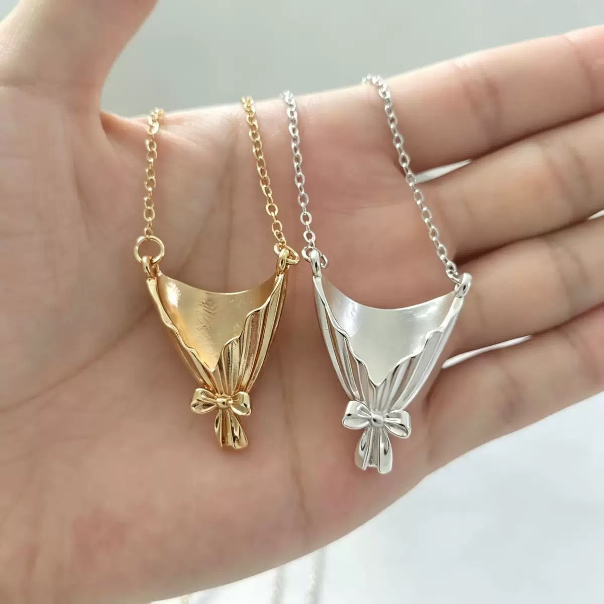 Stainless Steel Flower Bouquet Necklace (Buy One, Get One Free: One Silver, One Gold)