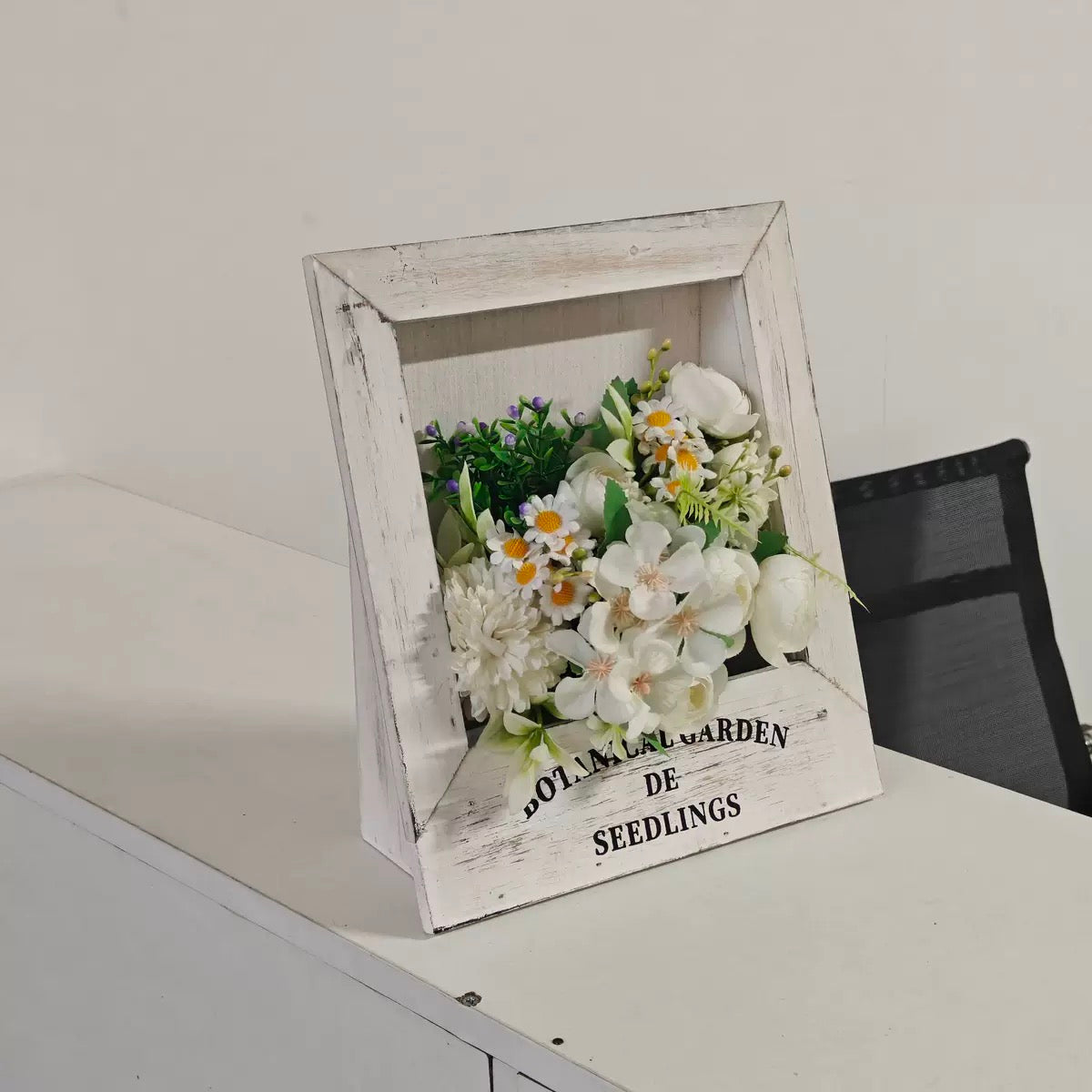 Rustic Wooden Frame Flower Planter – Vintage Floral Display for Home Décor