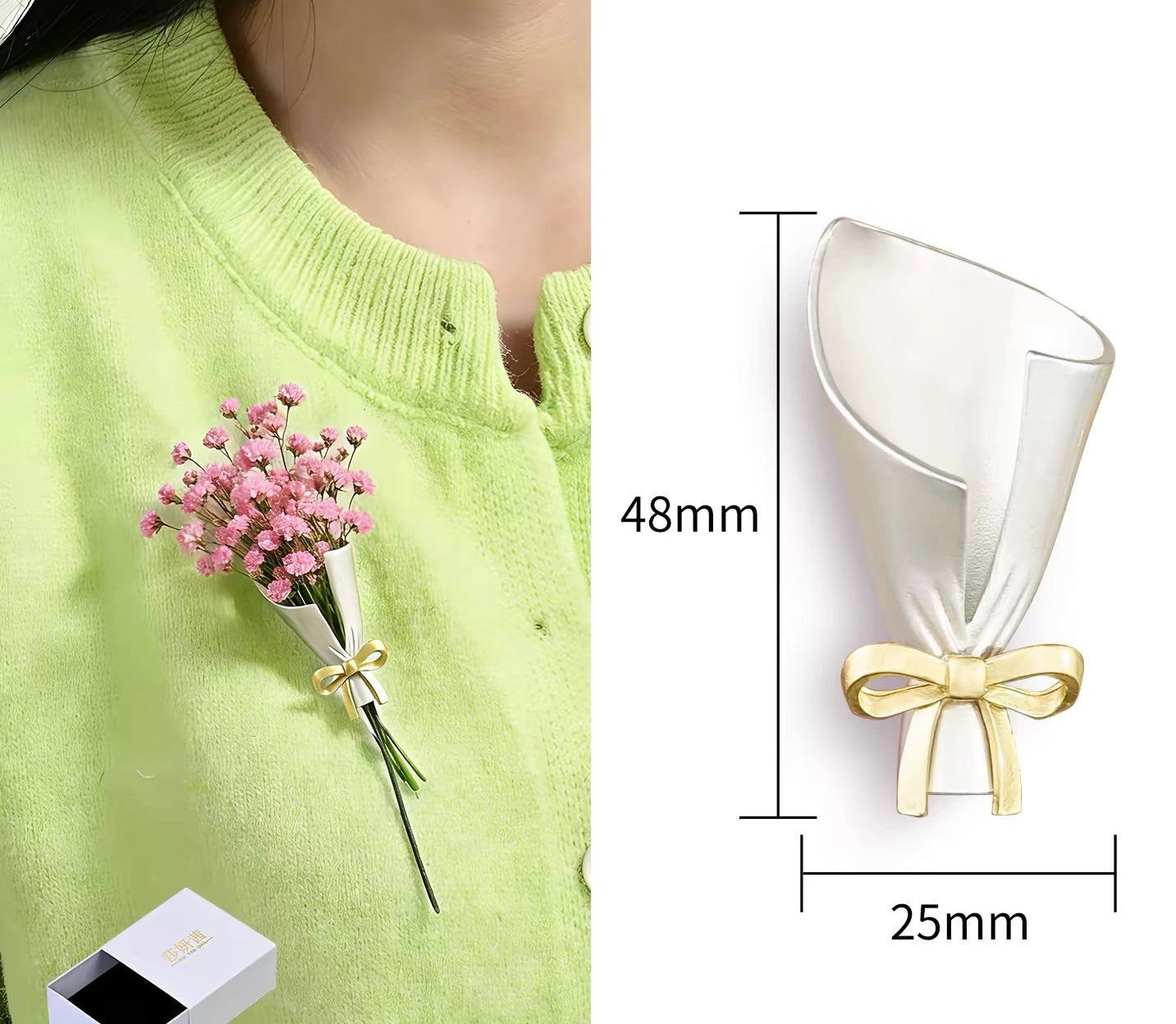 Elegant Flower Vase Brooch Pin – Mini Bouquet Holder Jewelry, Gold Bow Floral Brooch for Women（Buy one, get one free）