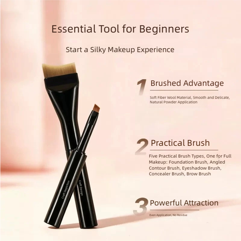 5-in-1 Multifunctional Portable Makeup Brush Set | Detachable 360° Rotating Liquid Foundation & Detail Brush