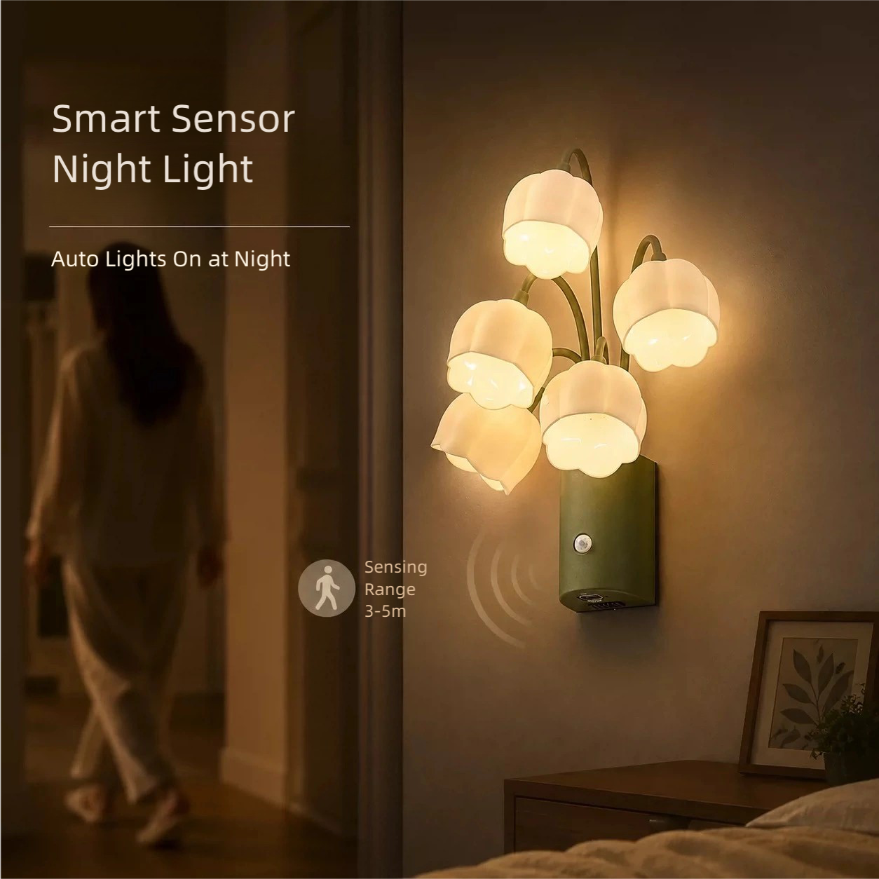 USB-Charging Magnetic Lily-of-the-Valley Automatic Sensor Wall Light